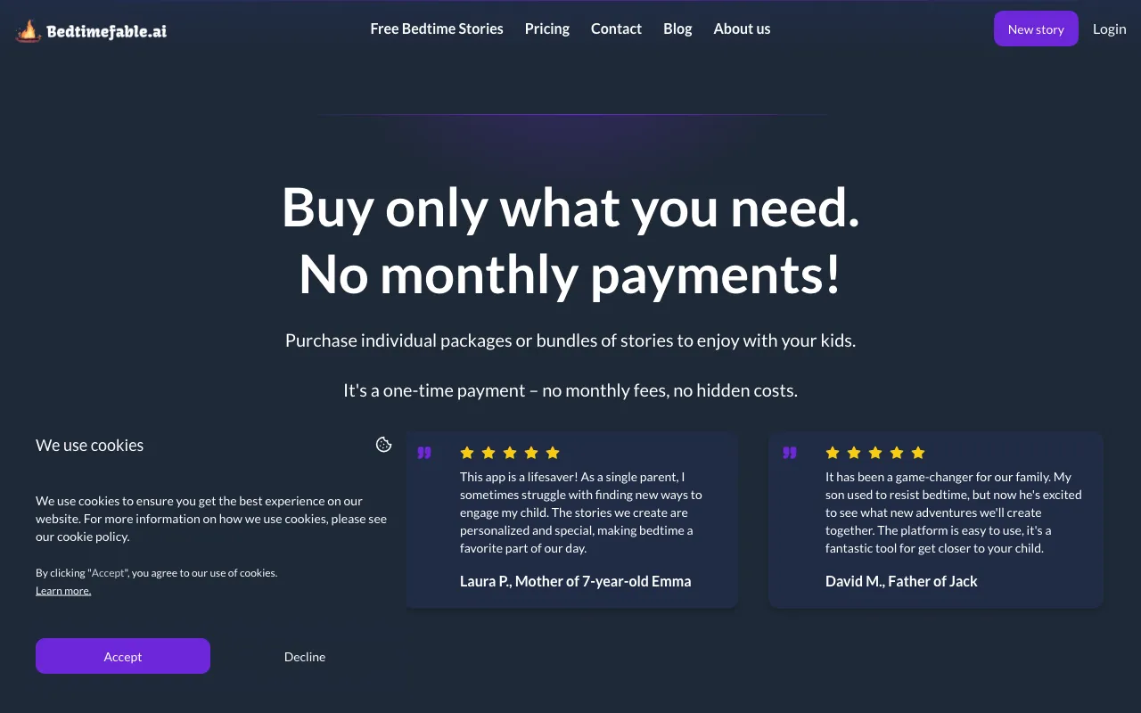 BedtimeFable.ai — pricing page