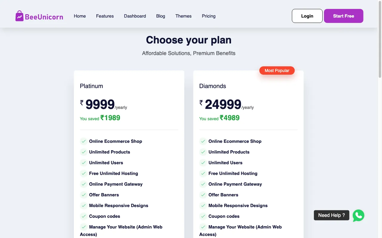 BeeUnicorn — pricing page