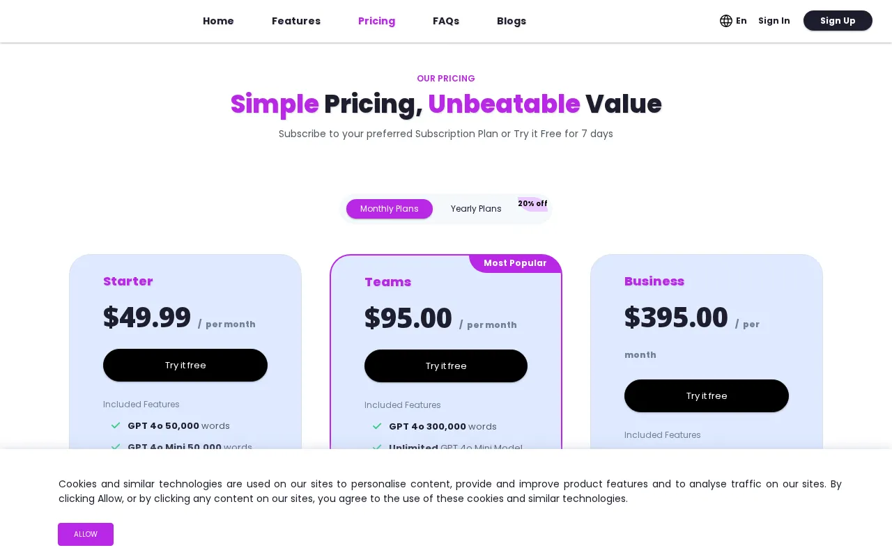 Beebzi.AI — pricing page