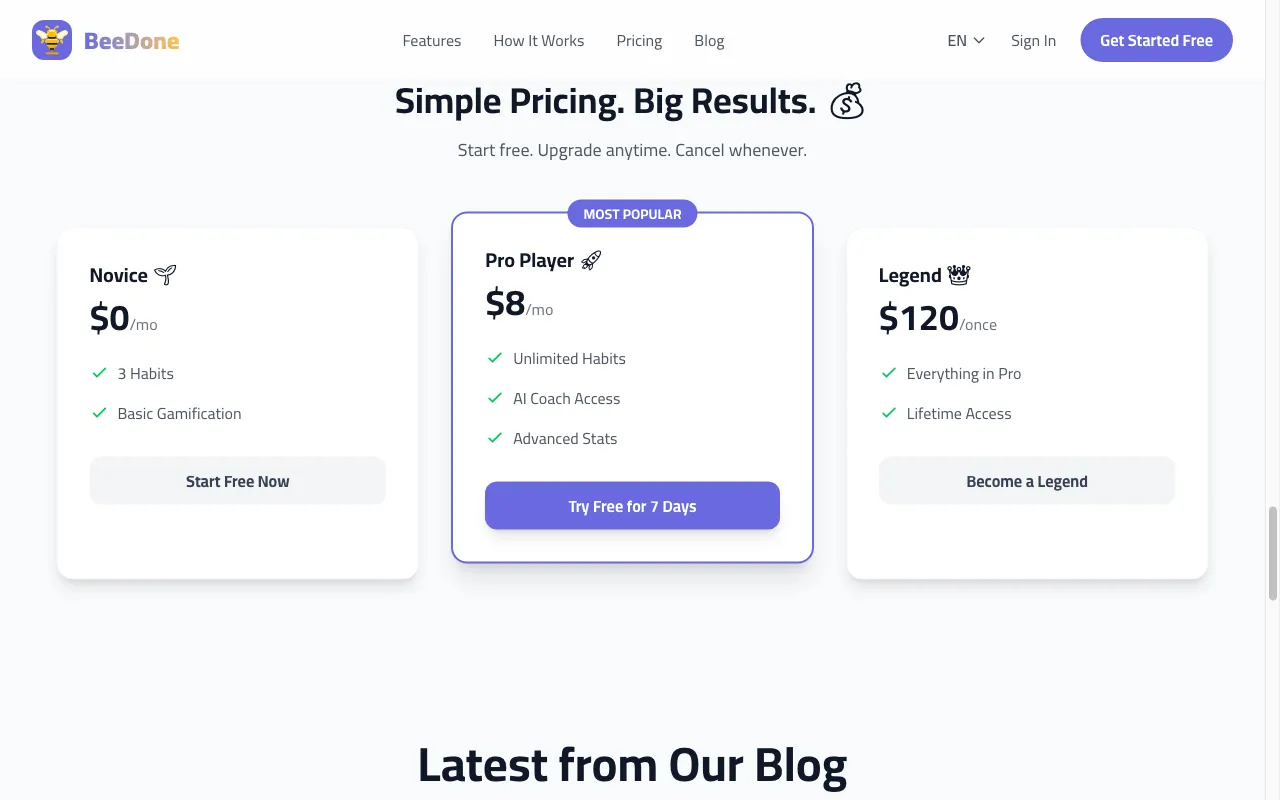 BeeDone — pricing page