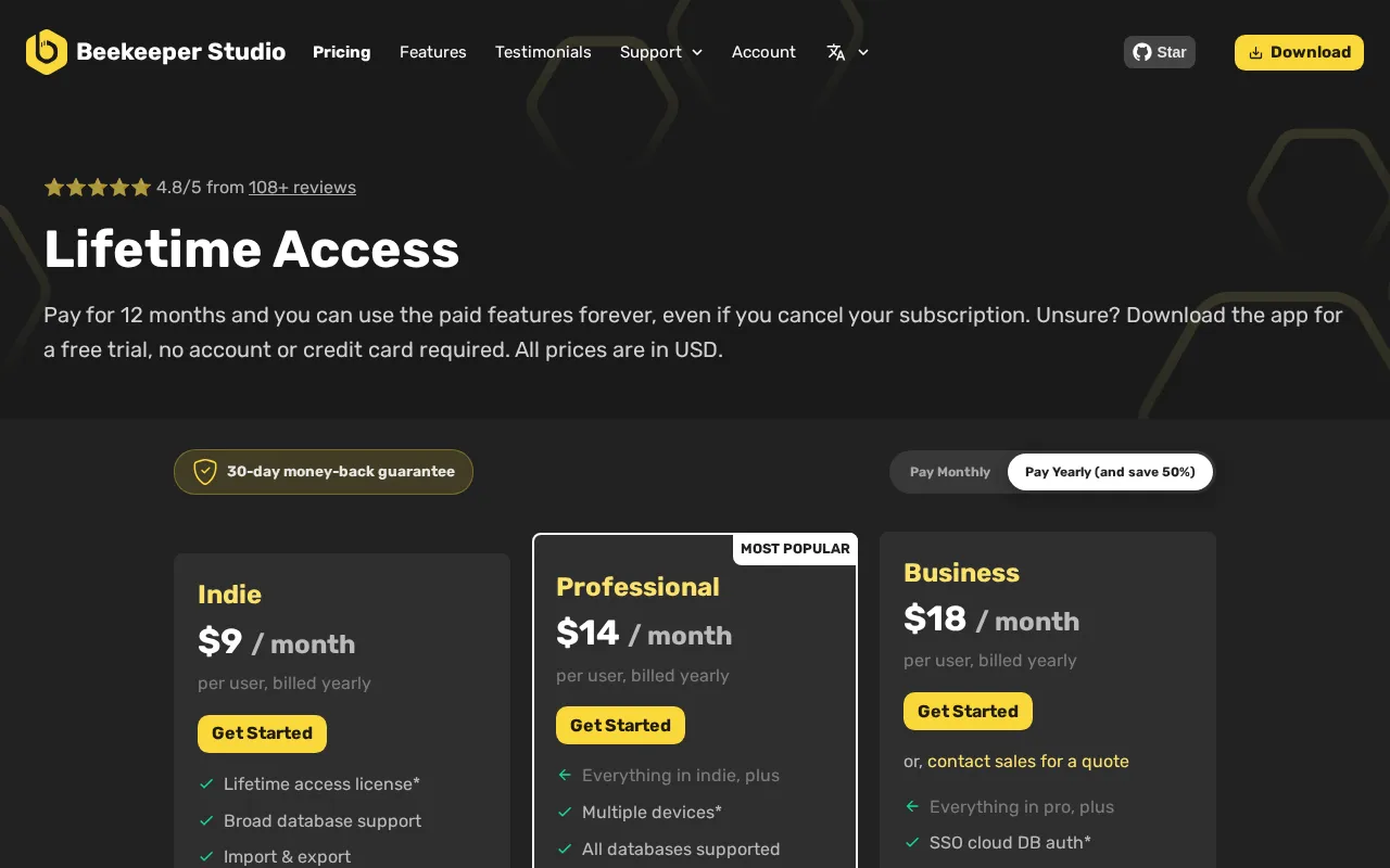 Beekeeper Studio — pricing page