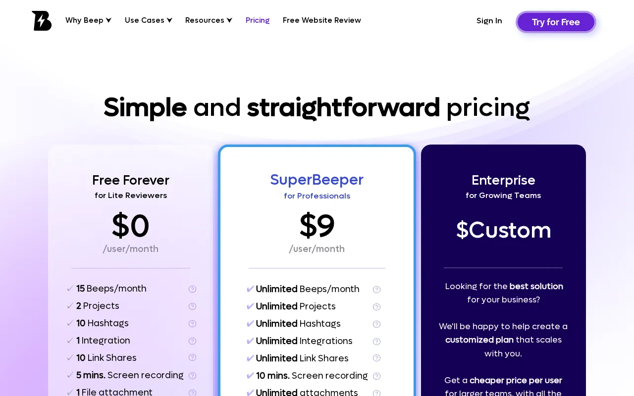 Beep! — pricing page