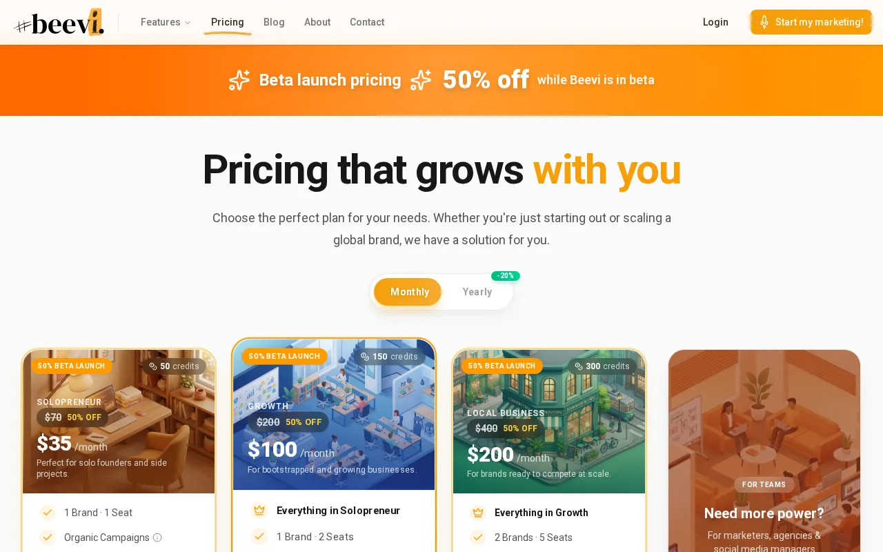 Beevi — pricing page