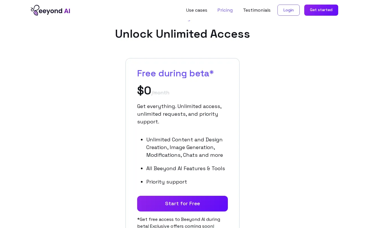 Beeyond AI — pricing page