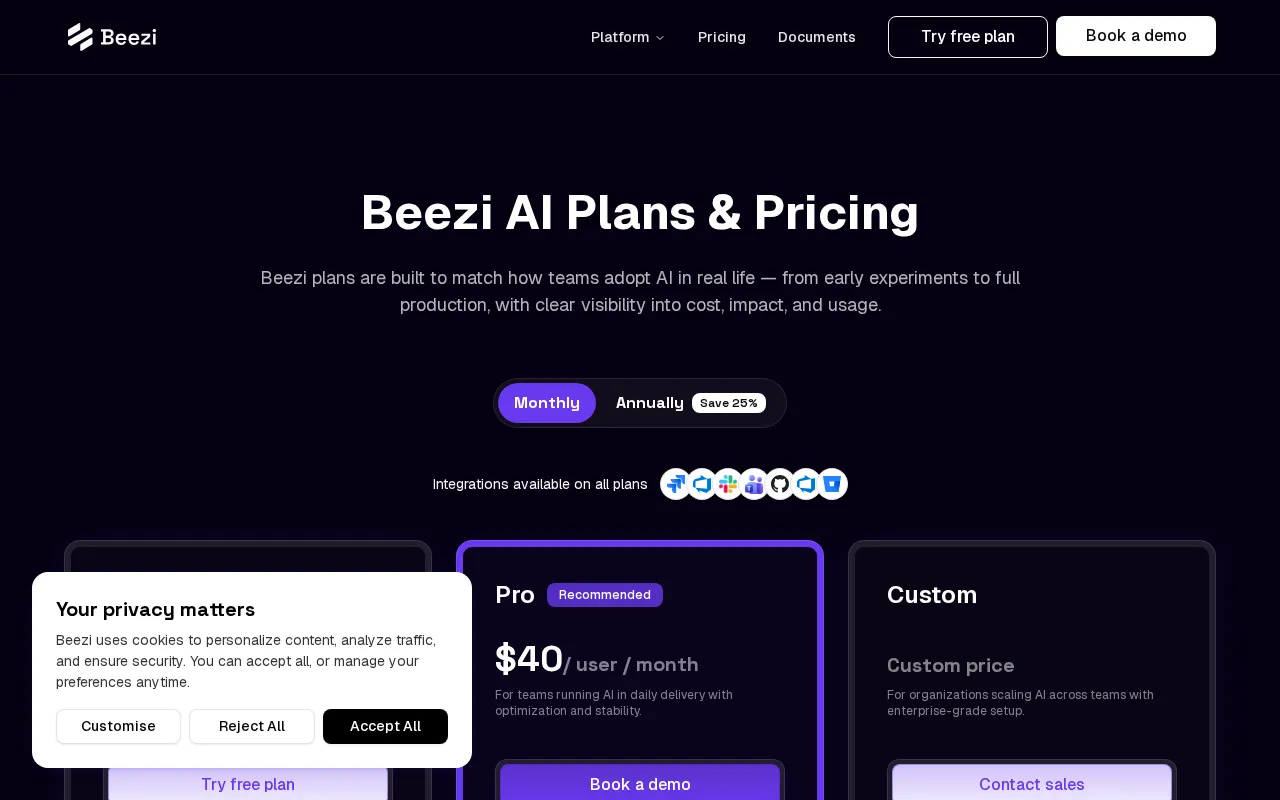 Beezi AI — pricing page