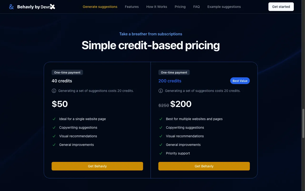 Behavly — pricing page