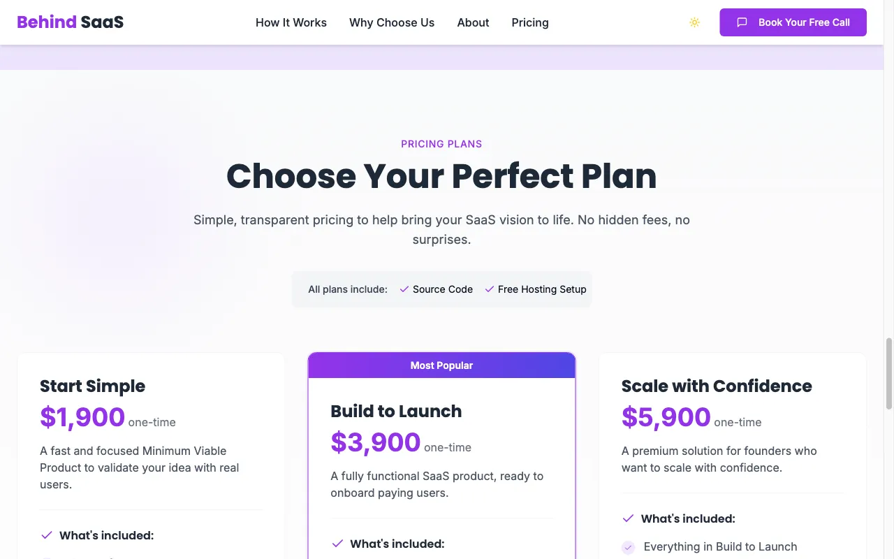 Behind SaaS — pricing page