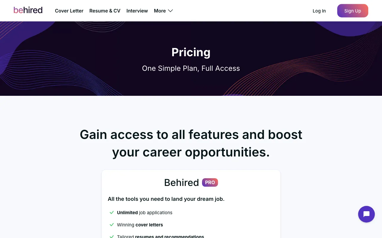 Behired — pricing page