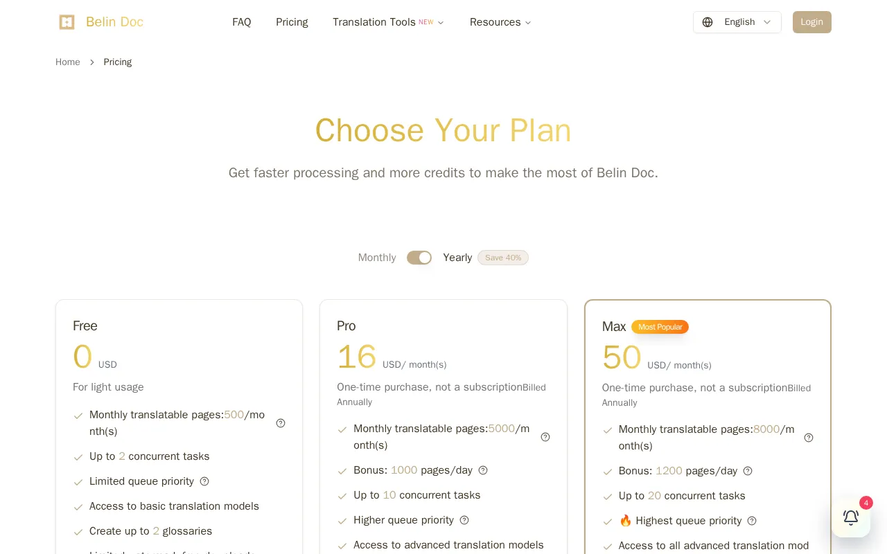 Belin Doc — pricing page