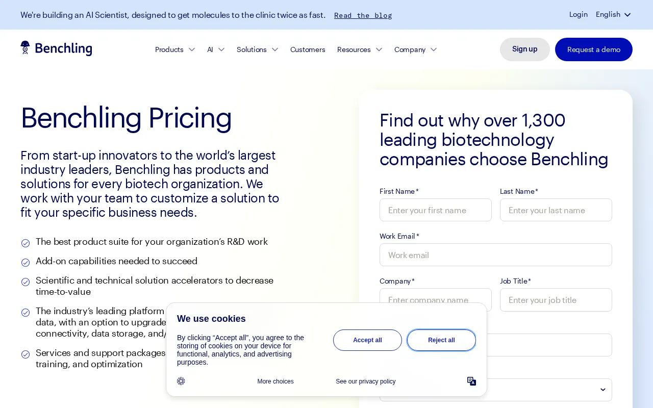 Benchling — pricing page