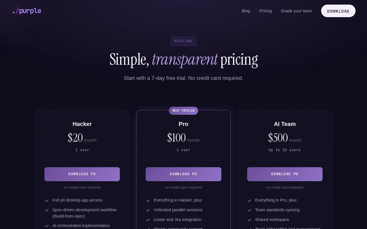 BePurple.ai — pricing page
