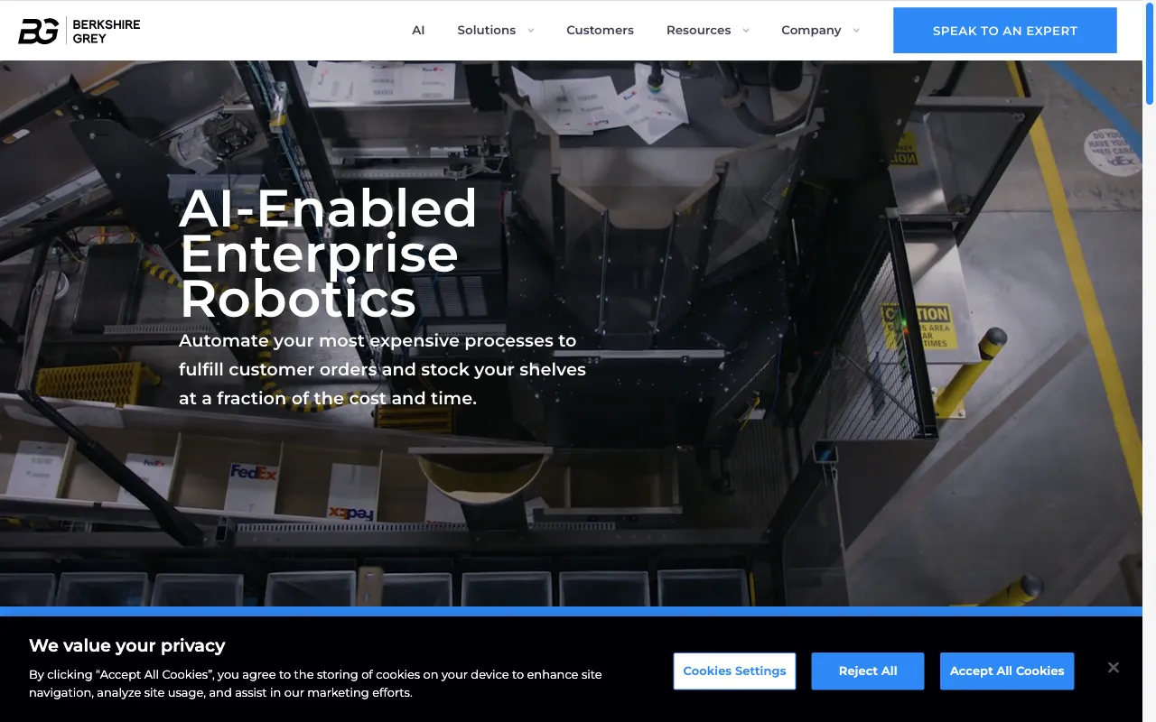 Berkshire Grey - Robotic Automation for an On-Demand World. With Berkshire Grey's Intelligent Robotic Automation, fulfill customer orders and stock your shelves at a fraction of the cost and time. — preview screenshot