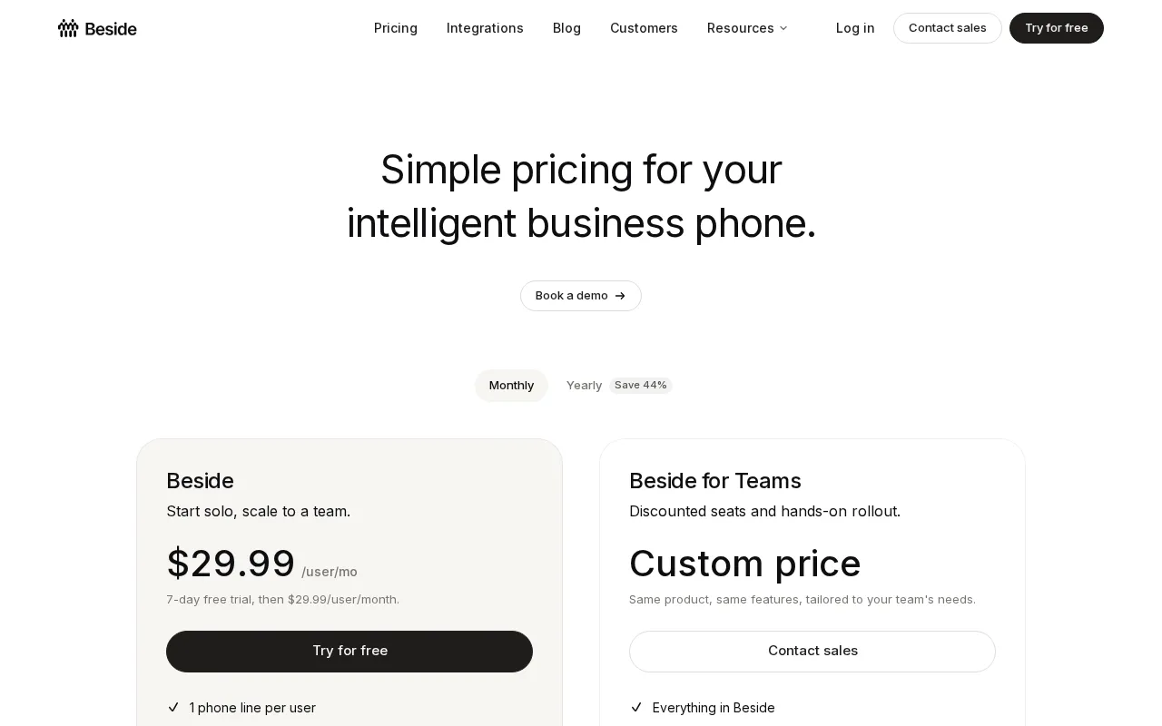 Beside — pricing page