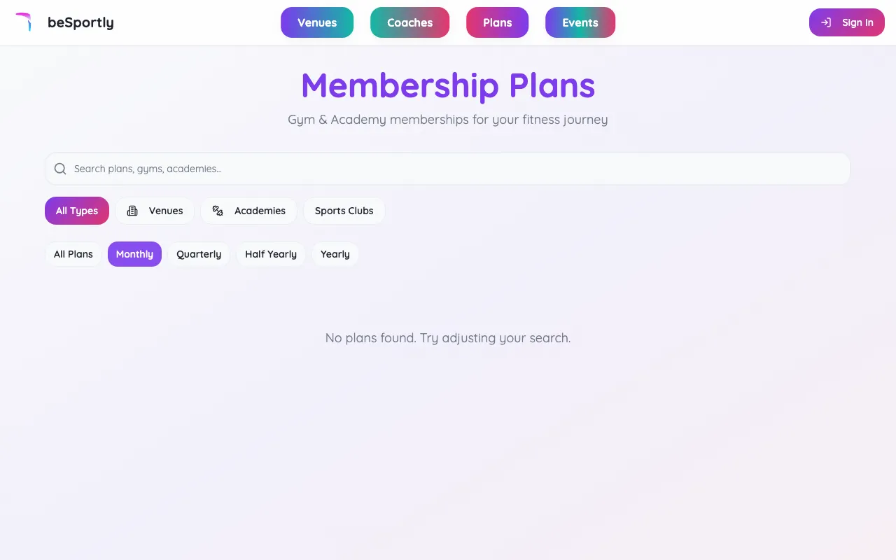 beSportly — pricing page