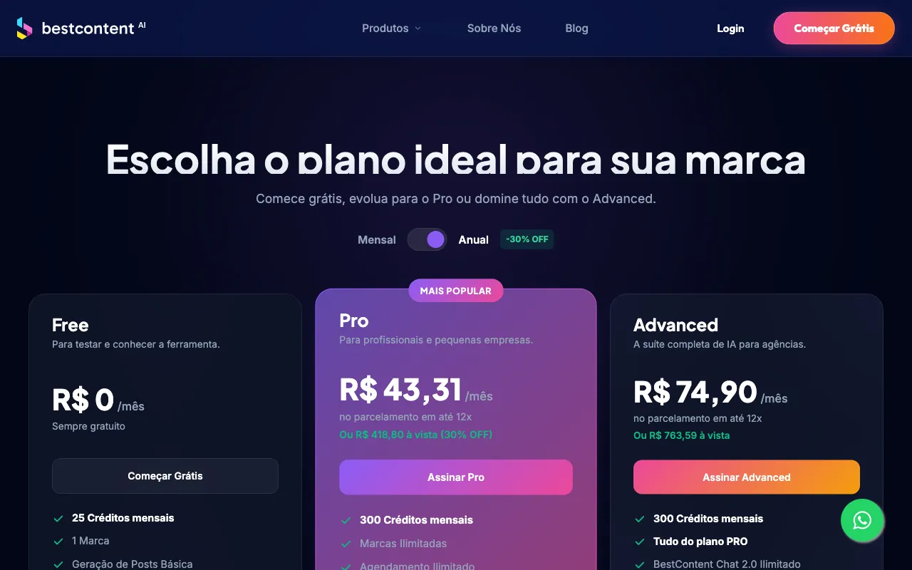 BestContent AI — pricing page