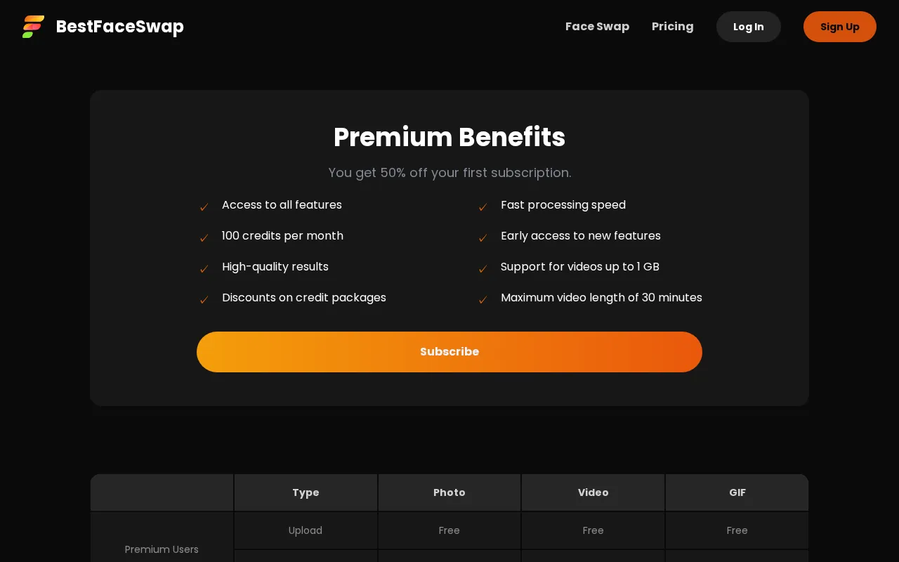 BestFaceswap.ai — pricing page