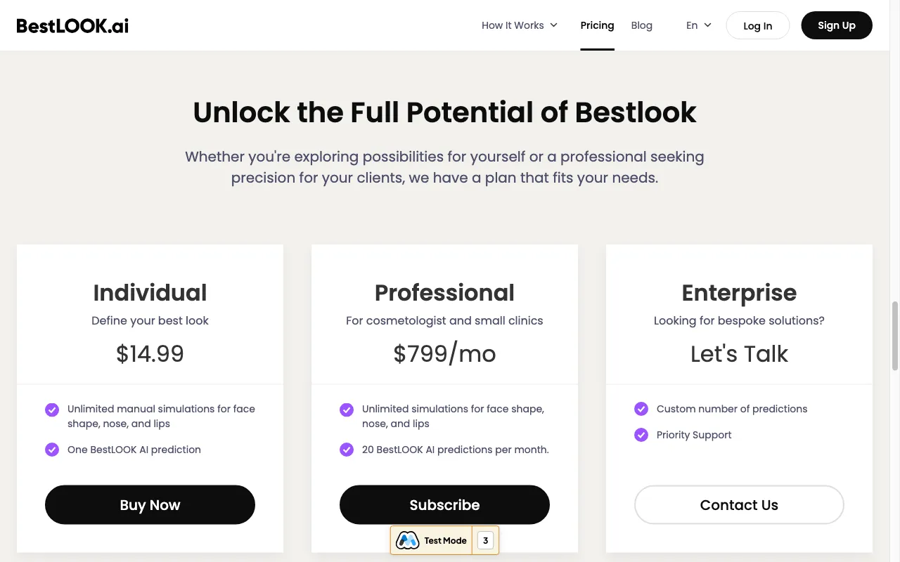 BestLOOK.ai — pricing page