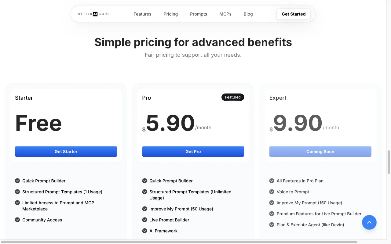 Better AI Code — pricing page