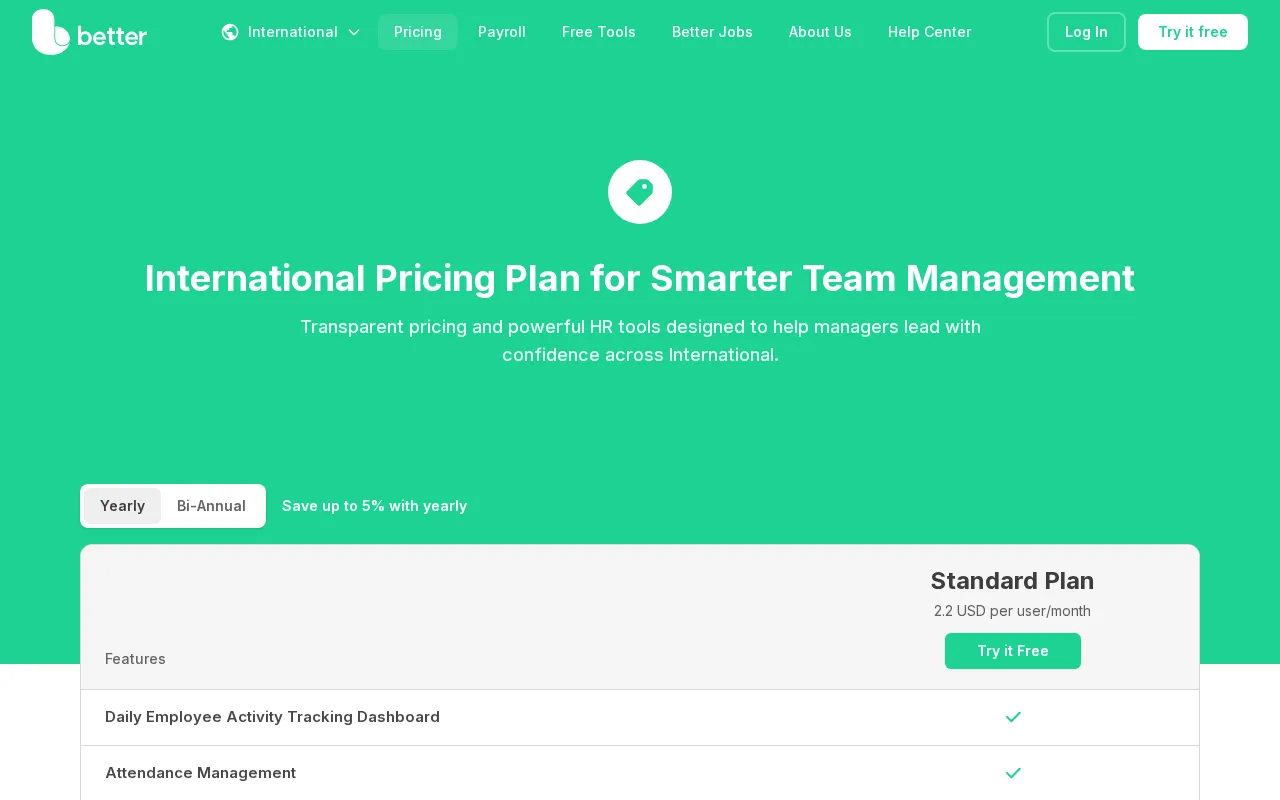 Better HR — pricing page