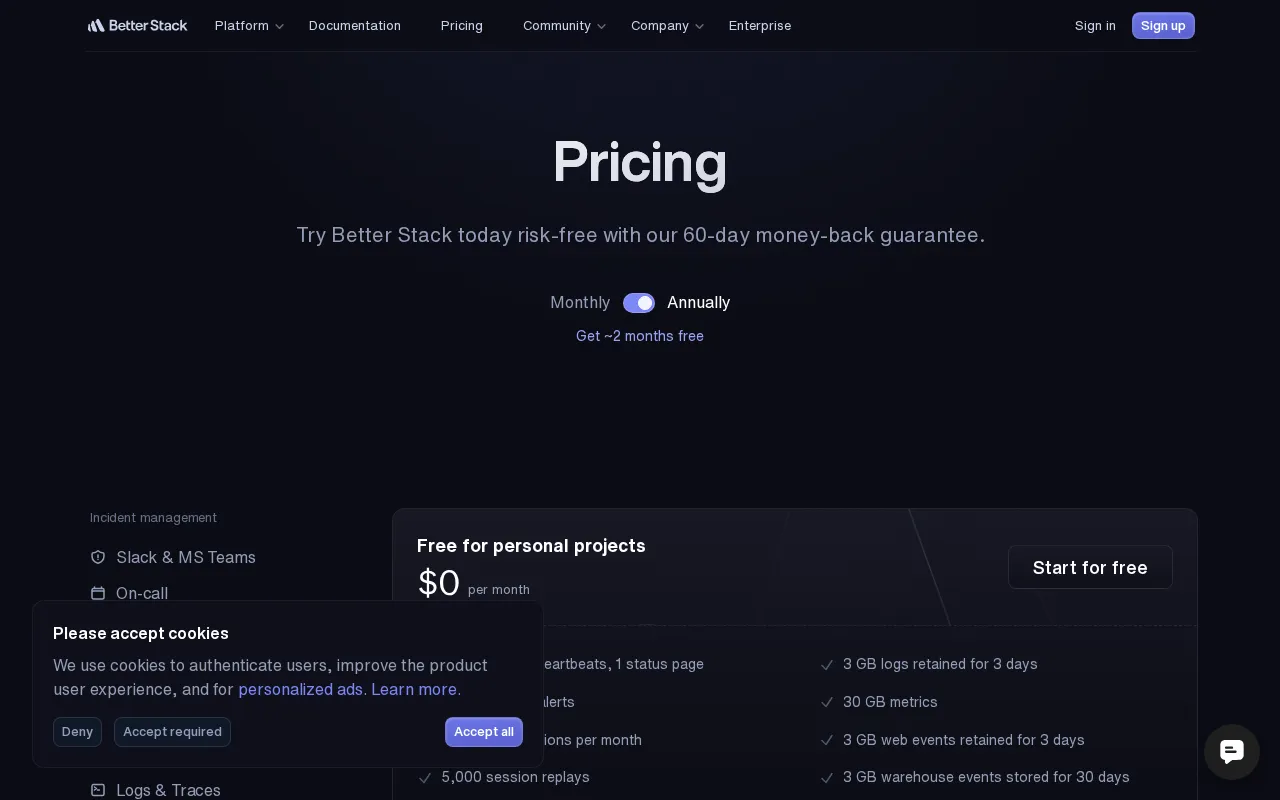 Better Stack — pricing page