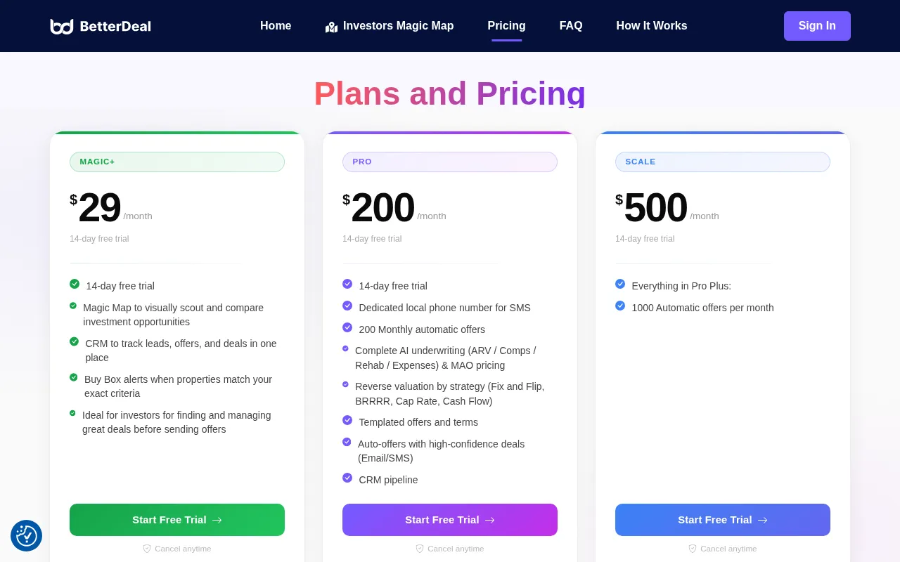 BetterDeal AI — pricing page