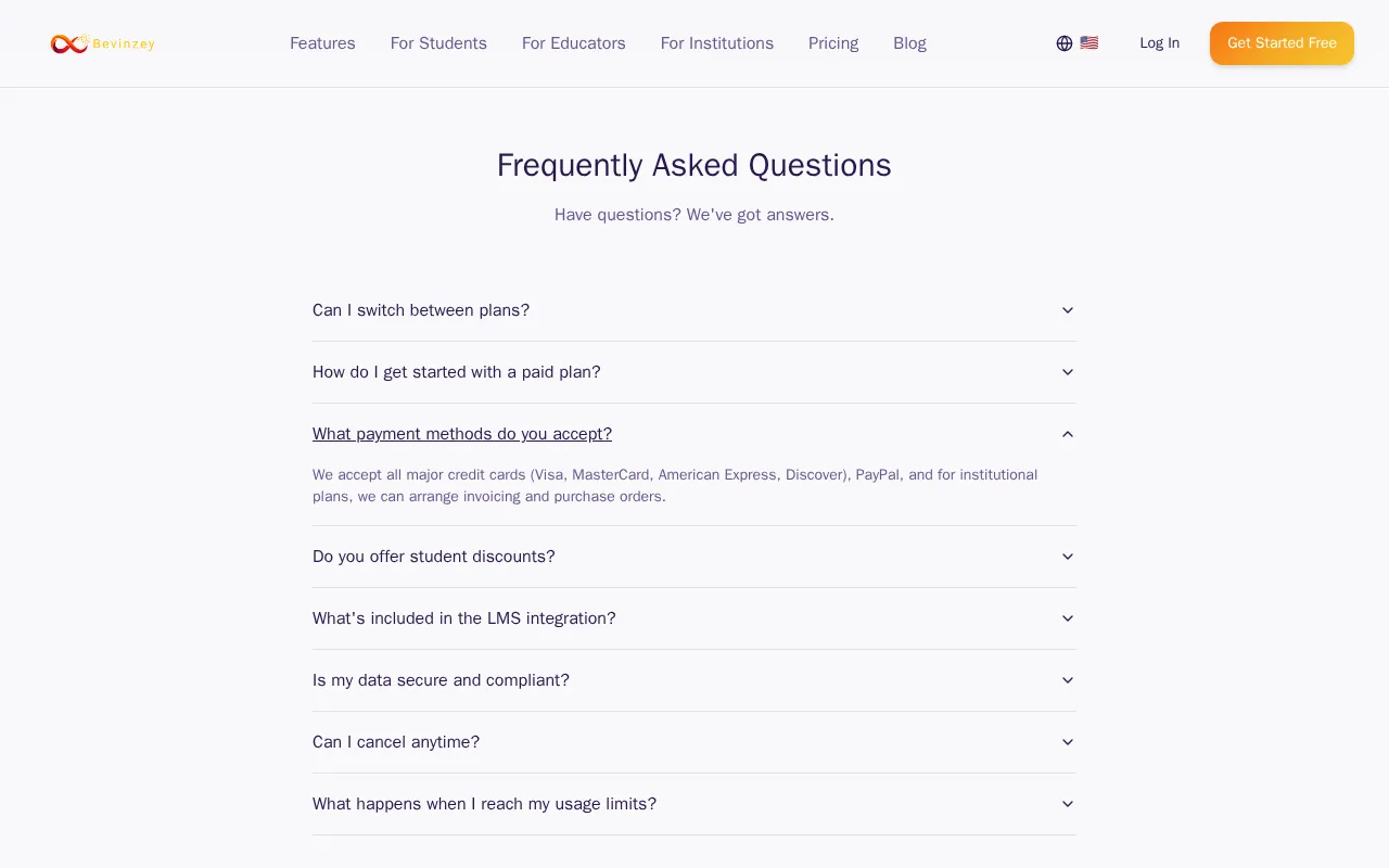 Bevinzey — pricing page