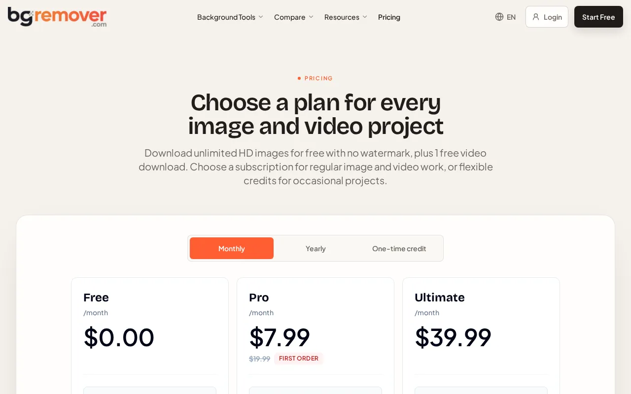 BGRemover — pricing page