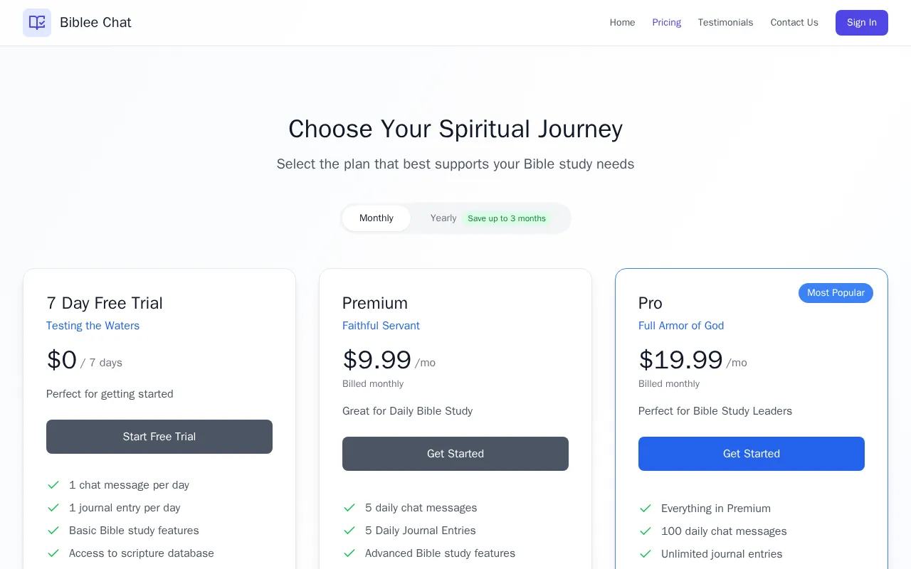 Biblee Chat — pricing page