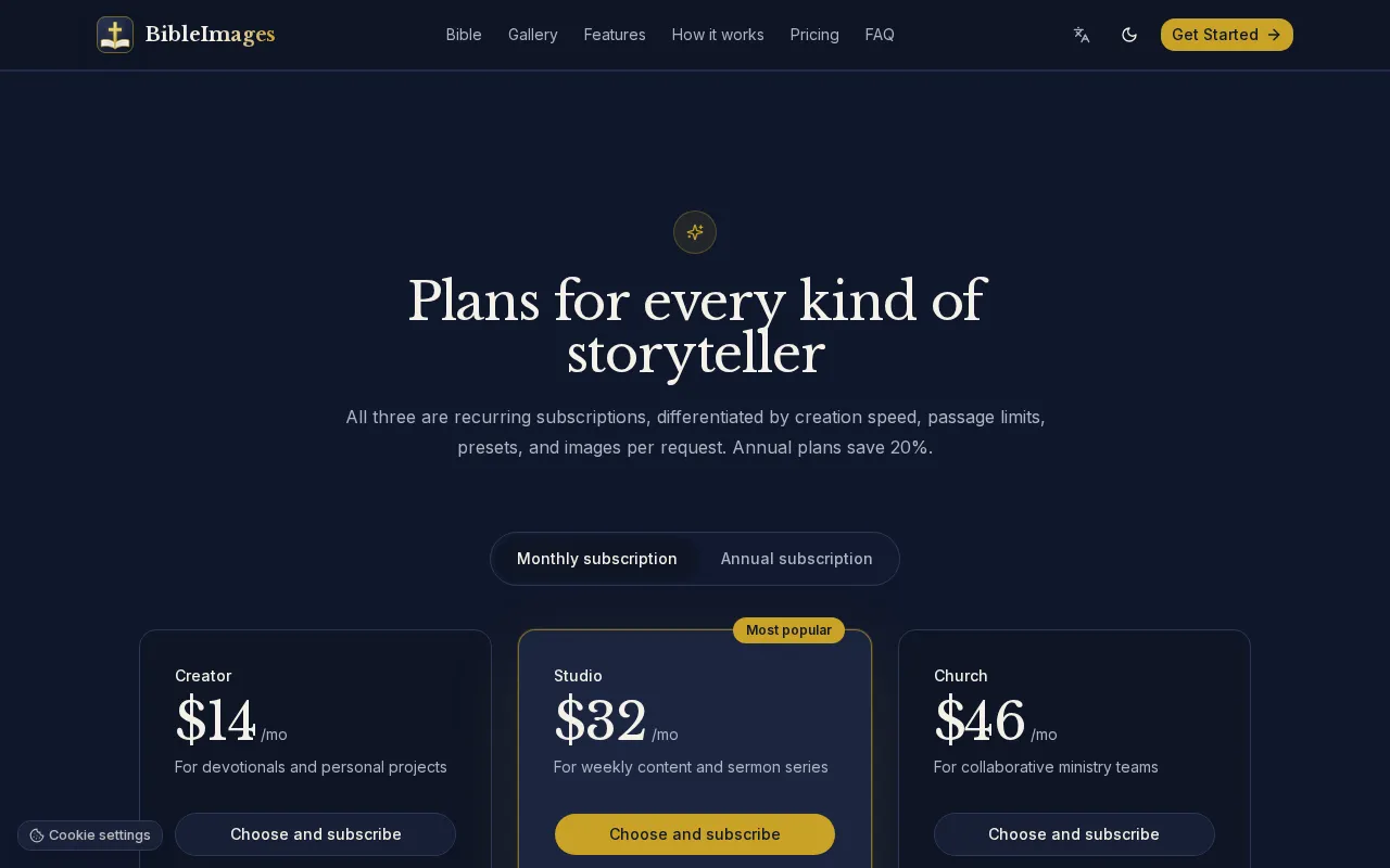 BibleImages.app — pricing page
