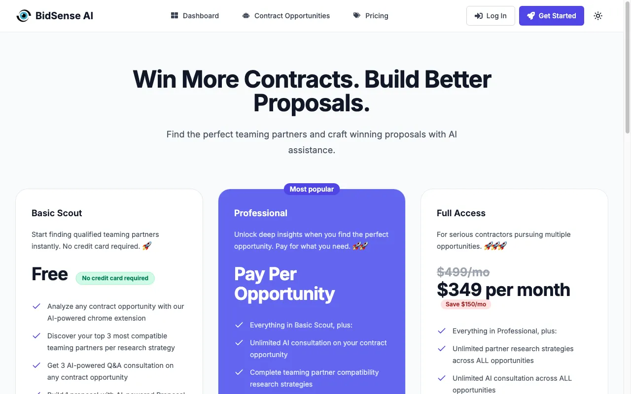 BidSense AI — pricing page