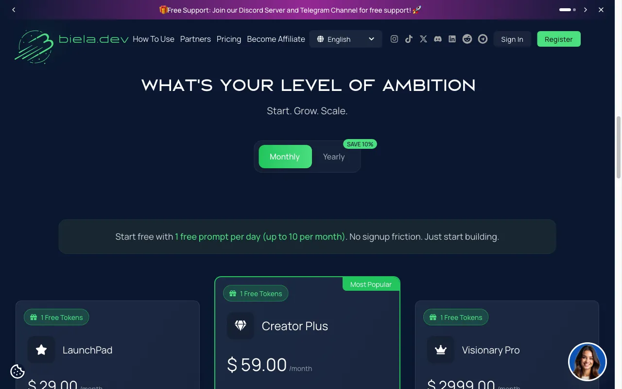 Biela.dev — pricing page