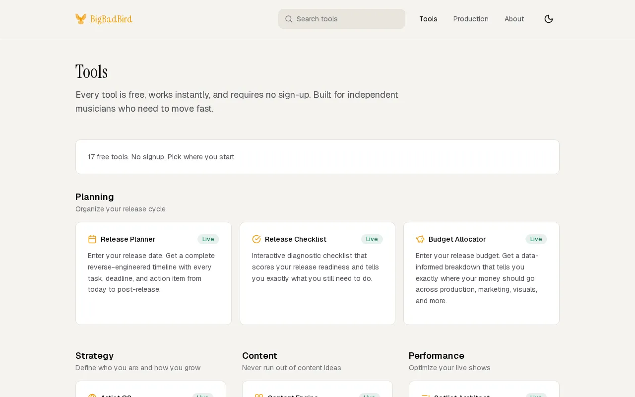 BigBadBird Music Tools — preview screenshot