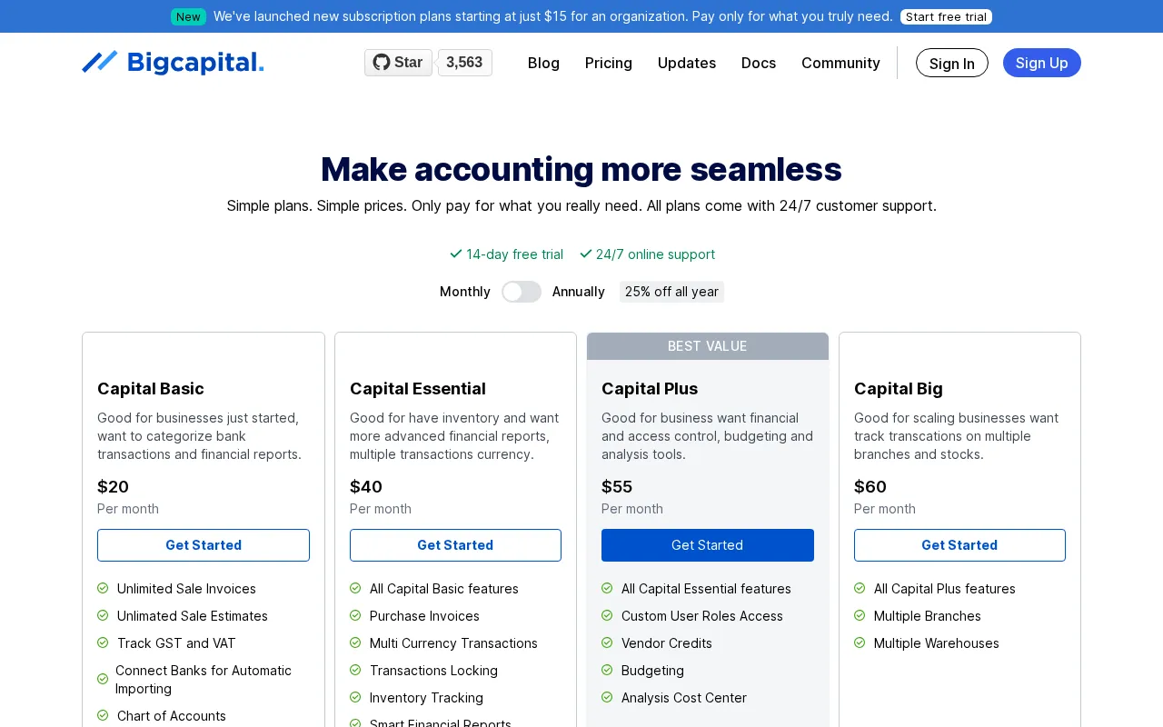 Bigcapital — pricing page
