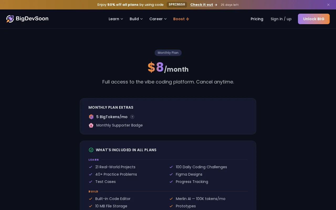 BigDevSoon — pricing page