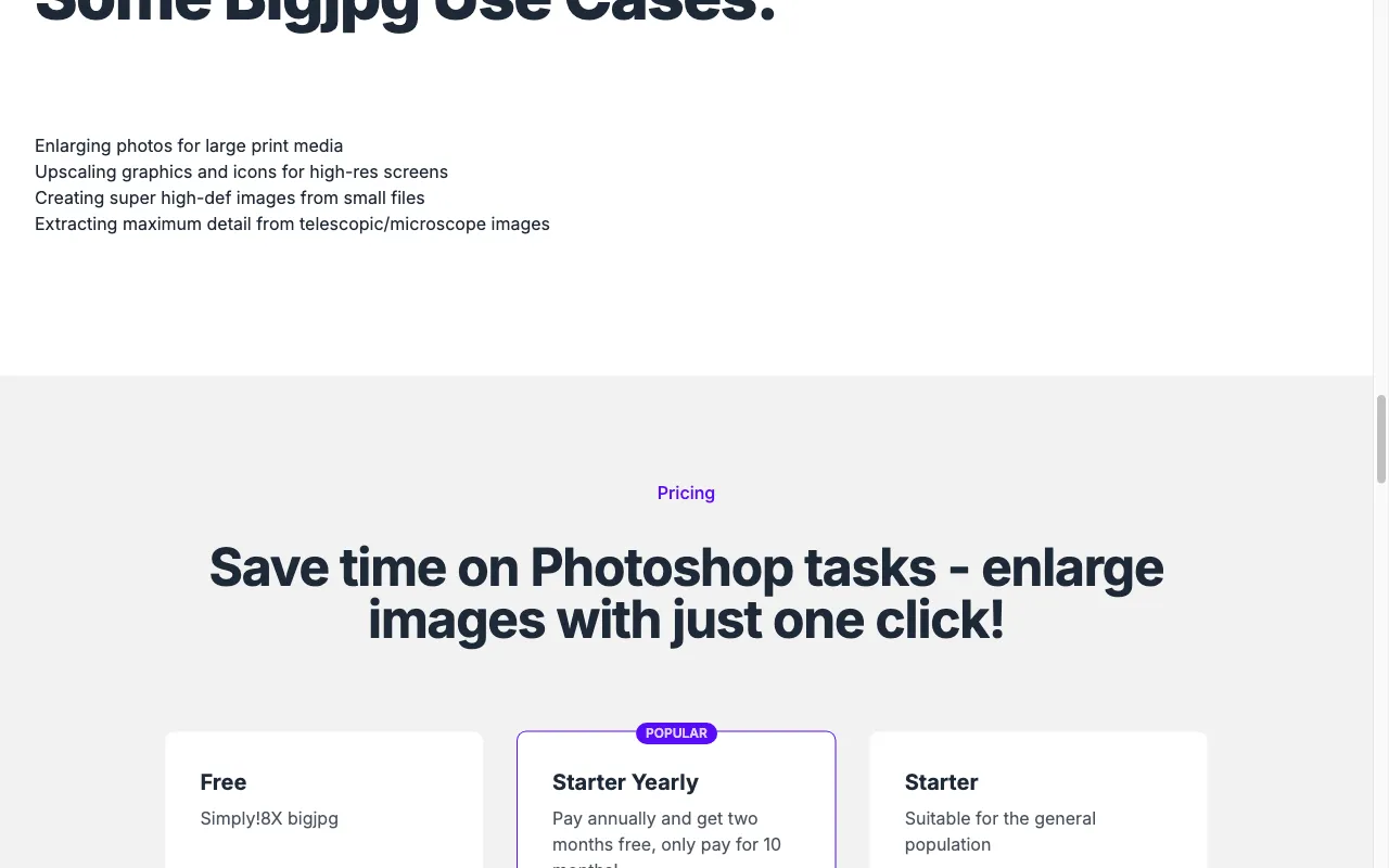 Bigjpg AI — pricing page