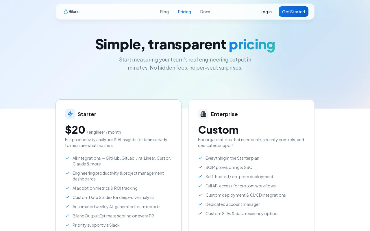 Bilanc — pricing page