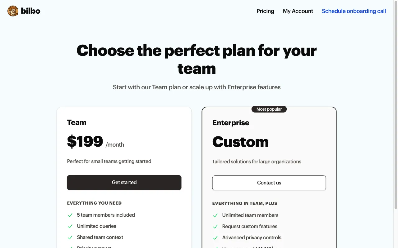 Bilbo — pricing page