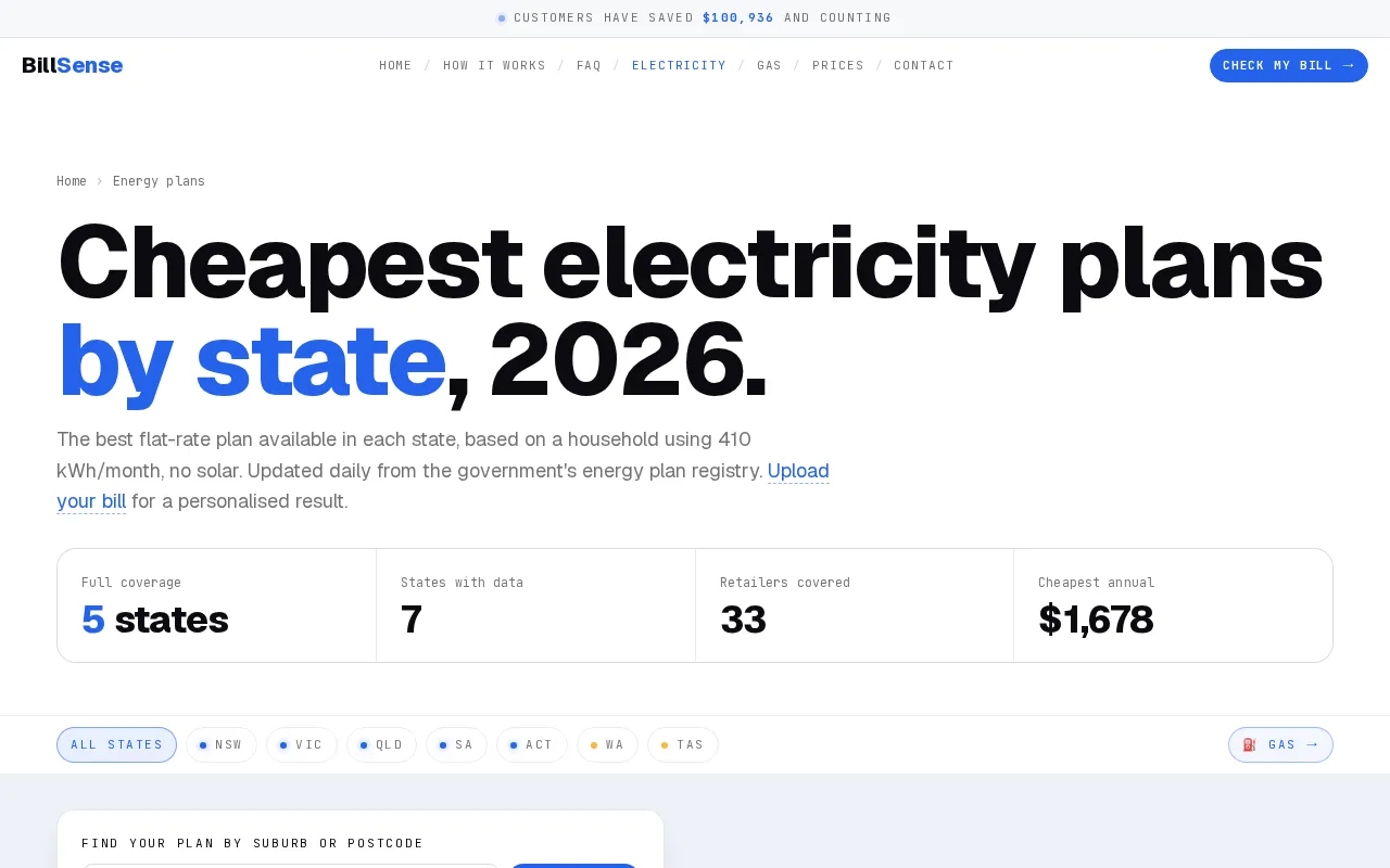 BillSense Australia — pricing page