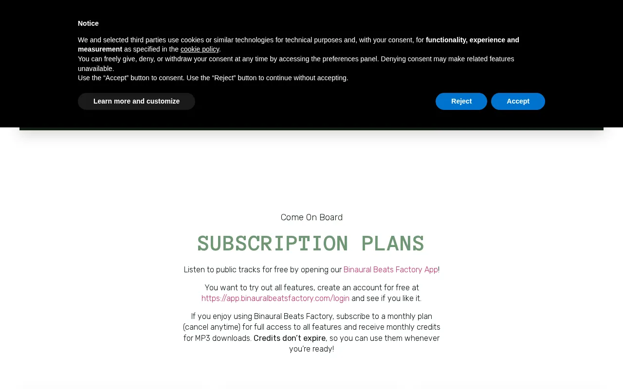 Binaural Beats Factory — pricing page