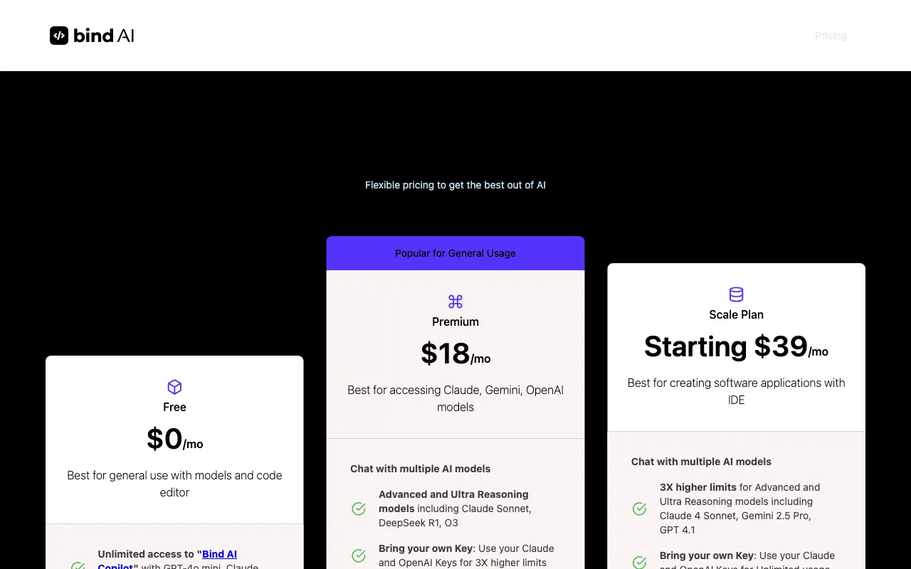 Bind AI — pricing page