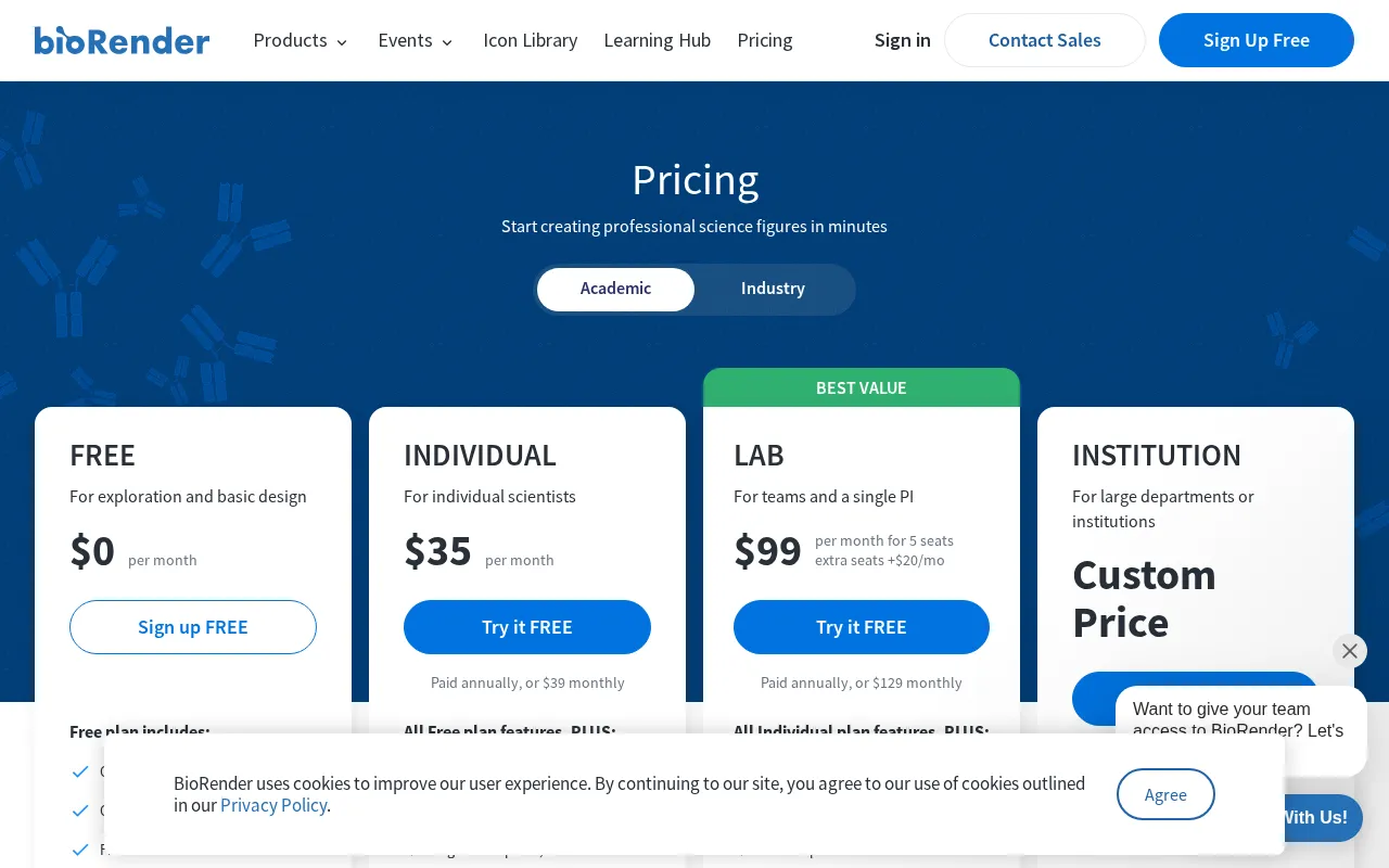 Biorender — pricing page