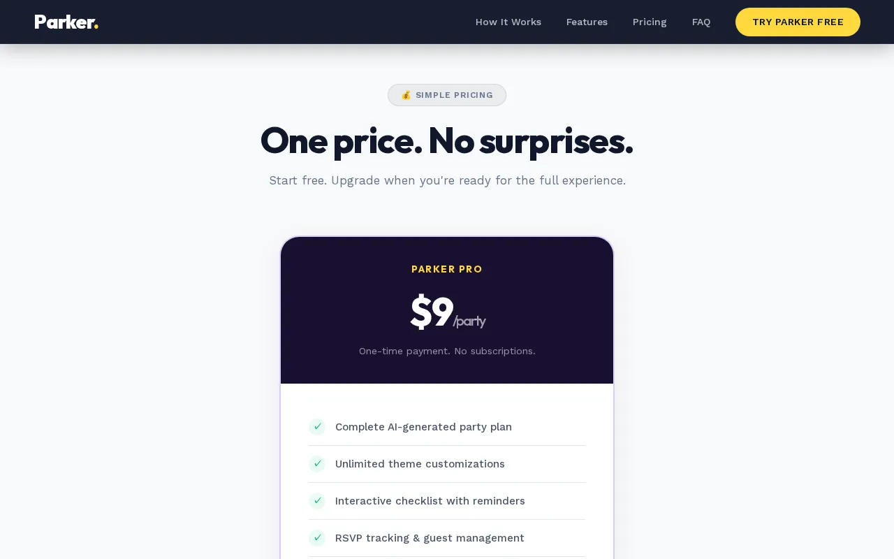Birthday Planner AI — pricing page