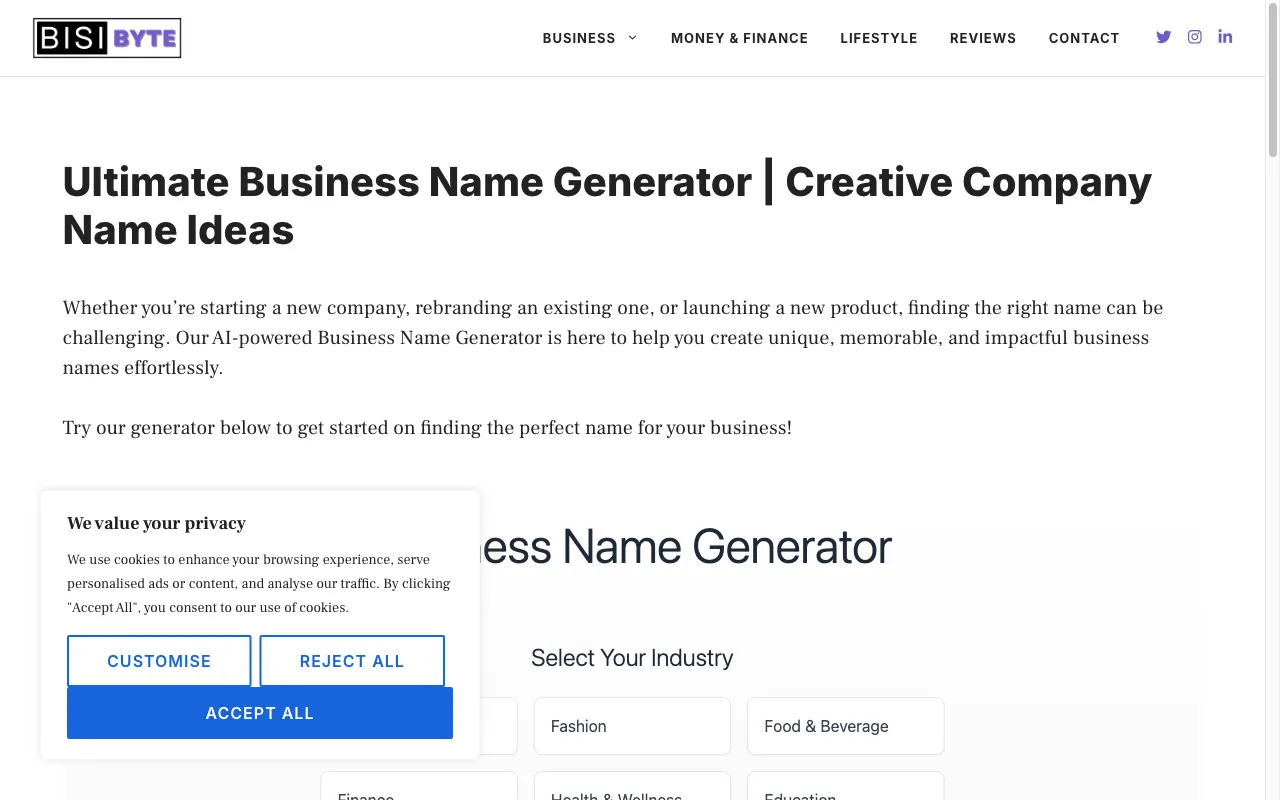 Bisibyte Business Name Generator — preview screenshot