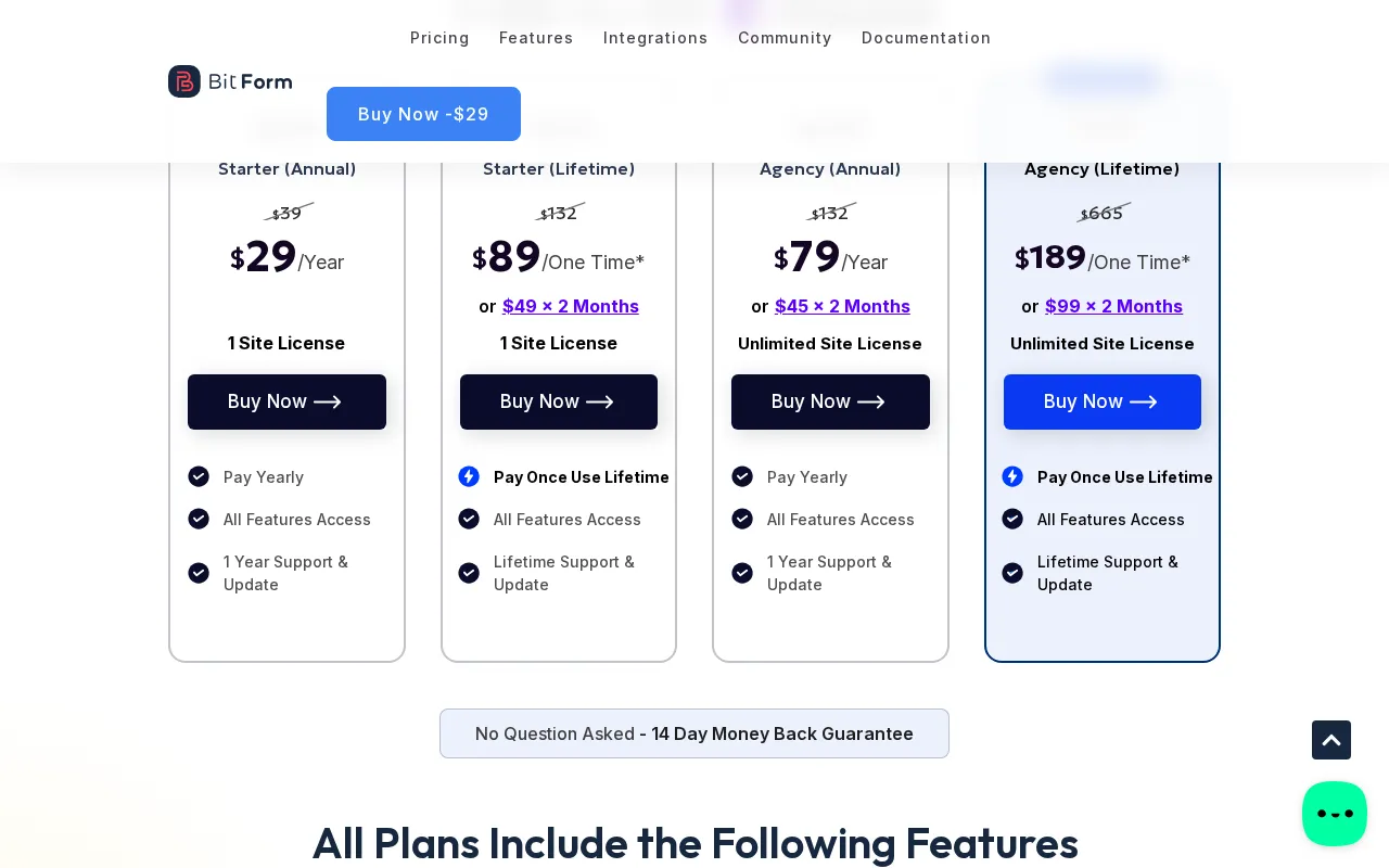 Bit Form for WordPress — pricing page