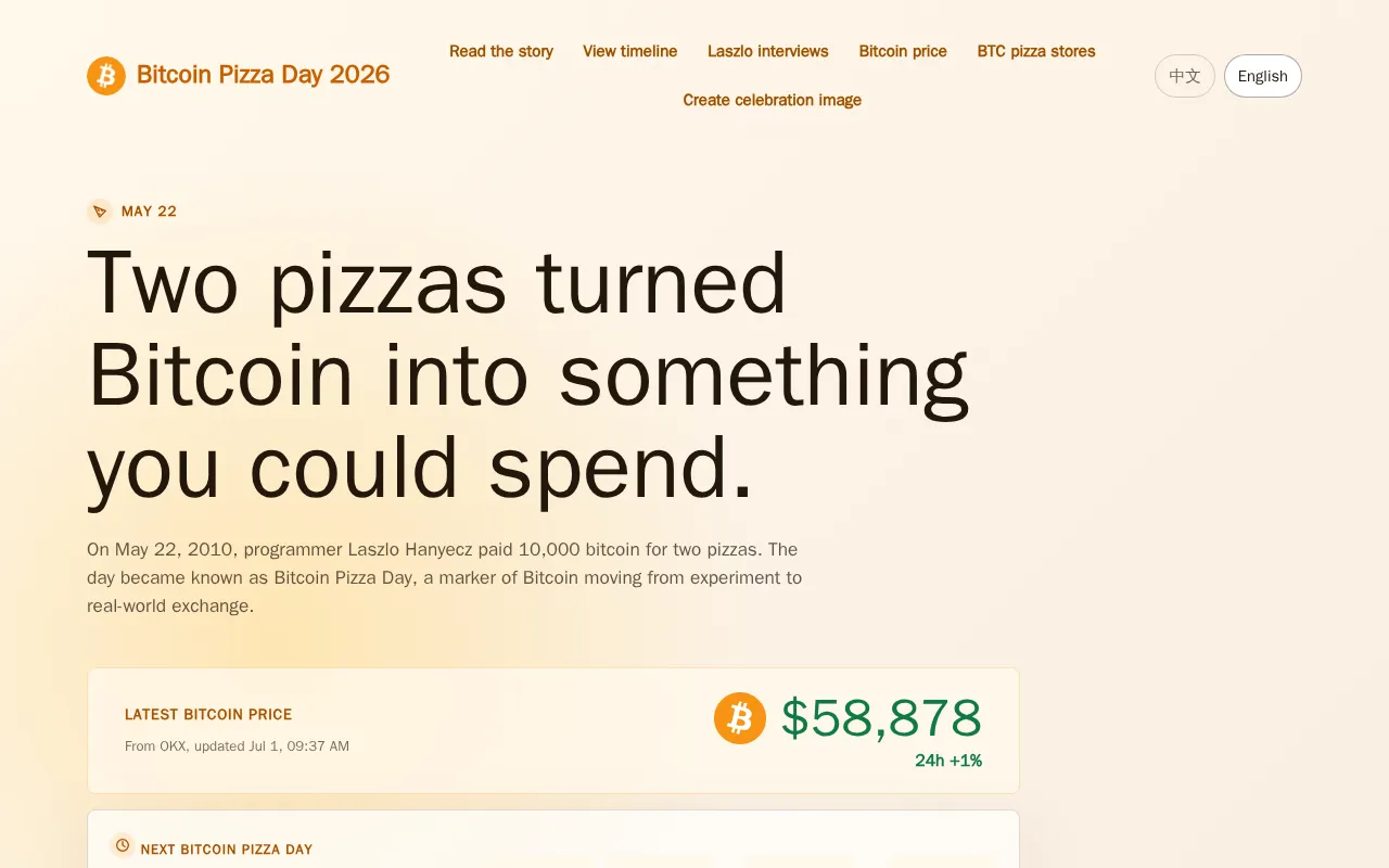 Bitcoin Pizza Day 2026 — preview screenshot
