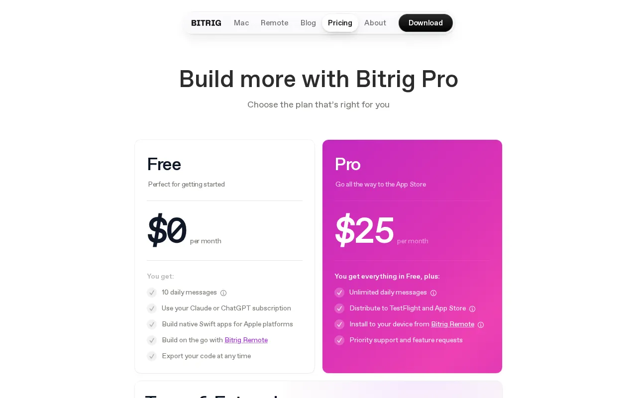 Bitrig — pricing page
