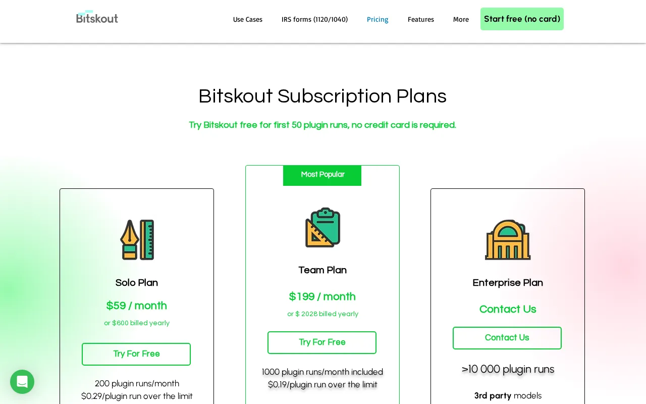 Bitskout — pricing page