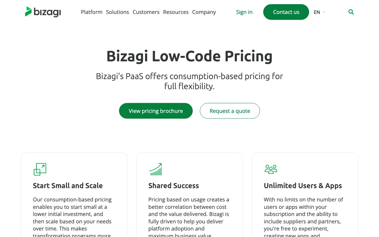 Bizagi — pricing page