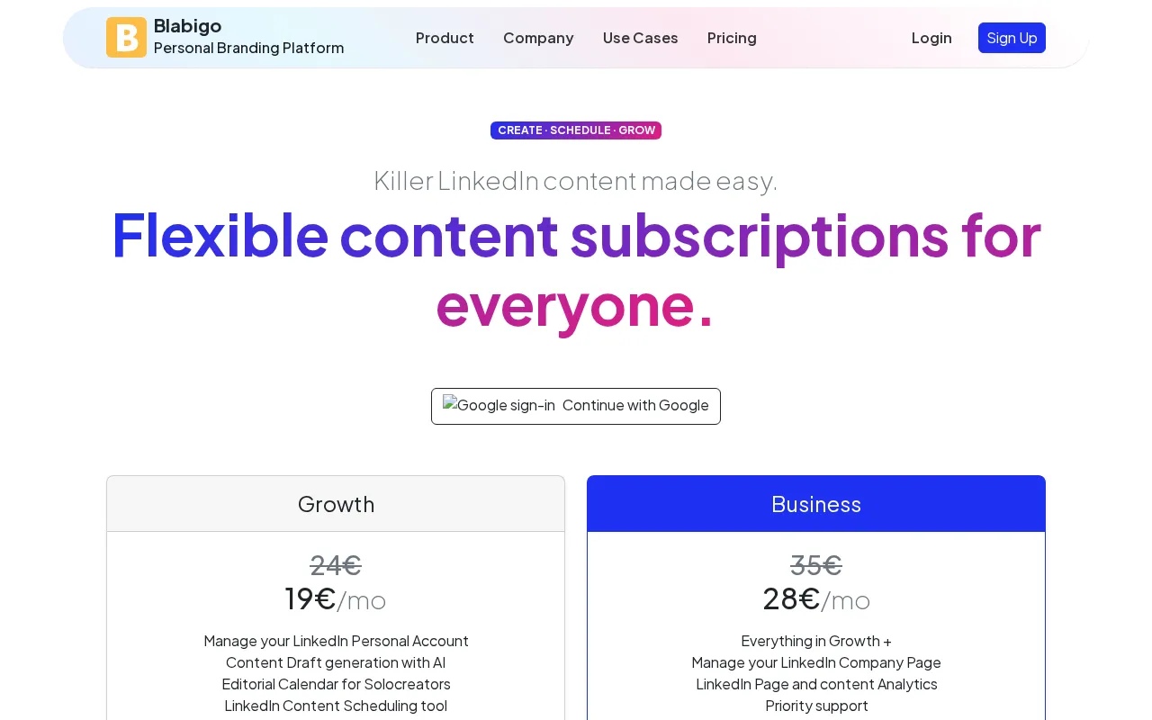 Blabigo — pricing page
