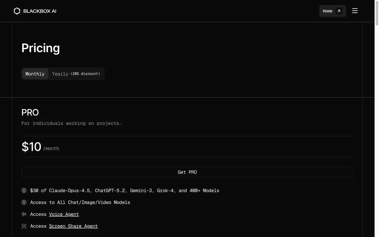 BlackBox AI — pricing page